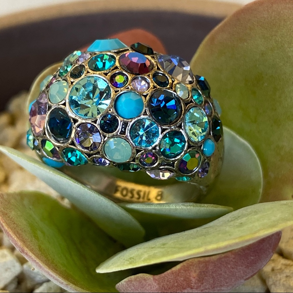 Fossil Sparkly Statement Blue + Purple CZs Dome